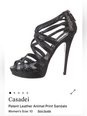 Casadei Black Patent Leather Strappy Animal-Print Heels